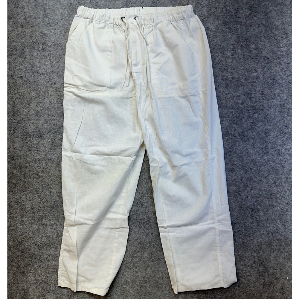 Utcoco Linen Pants Mens XL White New Drawstring Relaxed Beach Trousers XR21.905L